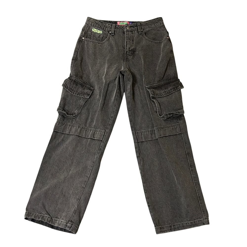 Empyre Cargo Jeans Womens 8 Black Washed Relaxed Straight Leg Utility 30x28